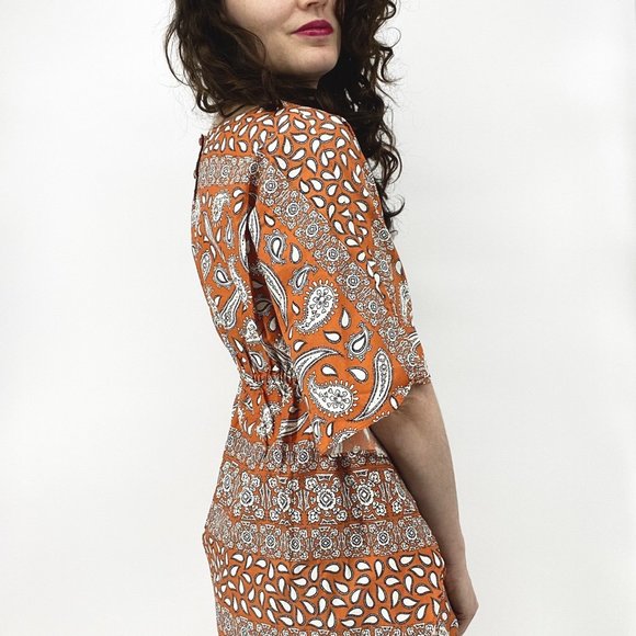 Tyler Boe Tops - Tyler Böe : Orange Paisley Drawstring Tunic Size 6